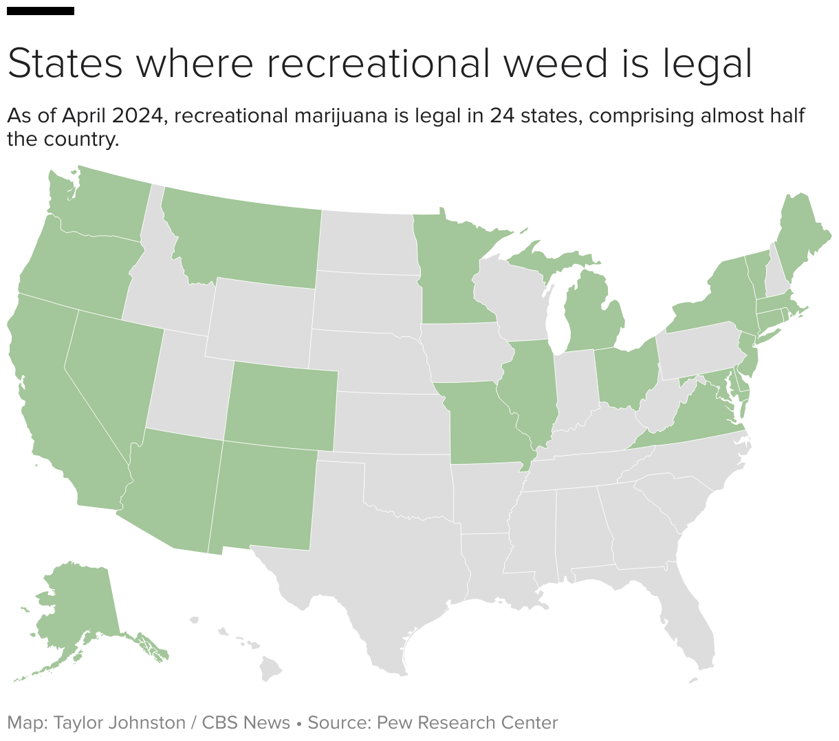 Maps show states where weed is legal for recreational, medical use in 2024